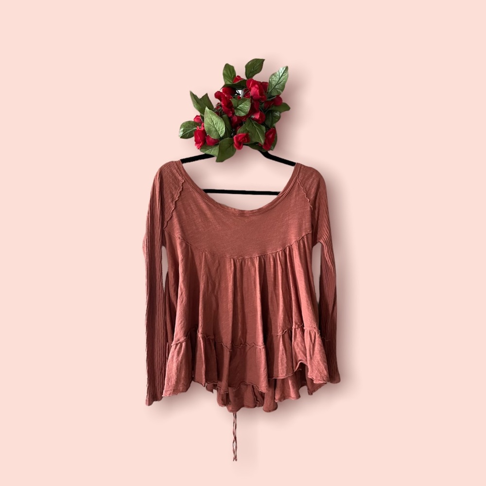 NWT Free People Tie Back Detail Blouse, Size S, Ginger Snap